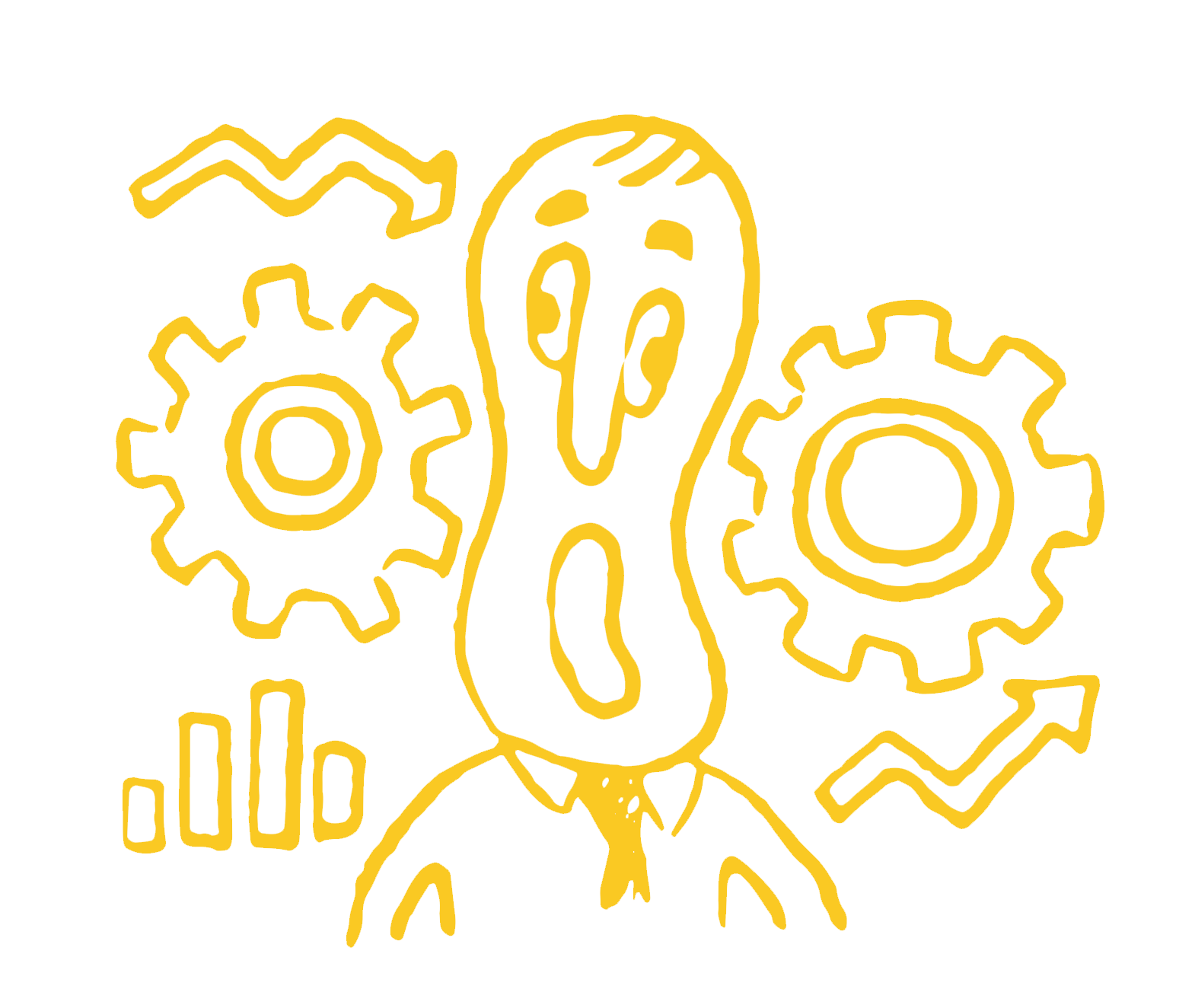 Gear and cog illustration representing complex grant writing process